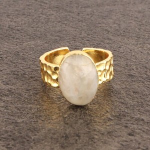 Authentic Classic Design Real Moonstone Gold Plated Hammered Finish Adjustable Band Rings