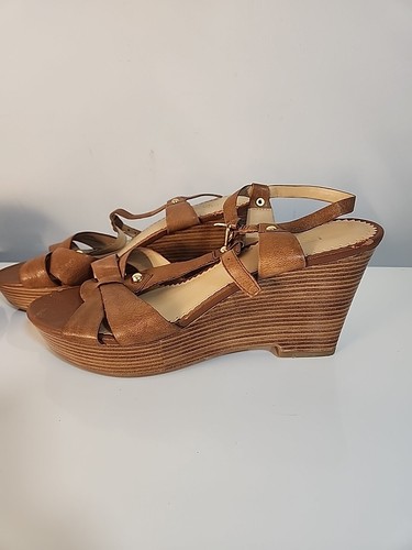 Franco Sarto Wanya Size 9M Women’s Wedge Sandal 3.50” Heels Saddle Tan Leather - Picture 3 of 20