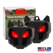 2 X Solar Nocturnal Animal Repeller Raccoon Skunk Deer Deterrent Red LED Lights