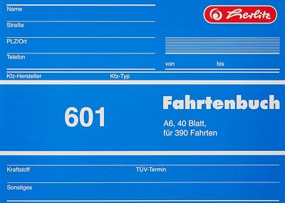 1x Herlitz Fahrtenbuch A6 40 Blatt # 601 Firmenwagen Fahrten neue Version FSC