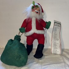 VINTAGE Christmas Anna Lee Santa 1991 Laughing With List And Bag 17”