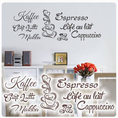 Wandtattoo Coffee Kaffee Espresso Mokka Cafe Latte Café au lait Cappuccino W3006