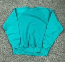 VTG 80s Teal Blank Raglan Sleeve Sweatshirt Adult Medium Pullover 50-50 Solid