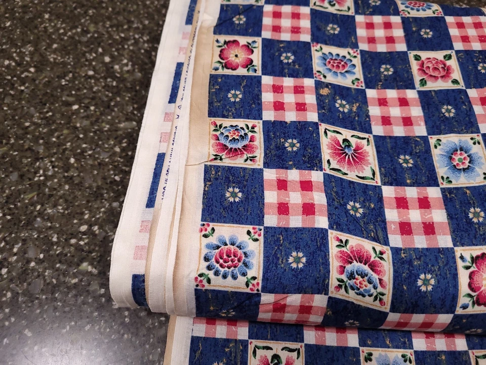 Faux Patchwork Floral Gingham BTY The Kesslers Concord SELVEDGE STAINS - Image 4 of 4