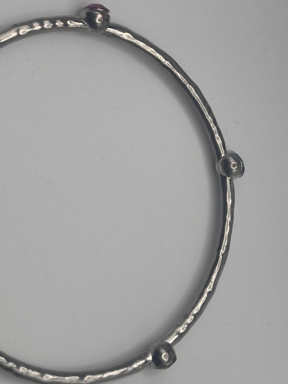 Multi-Stone Bangle Round Cut Silver Tone Blue Pin… - image 12