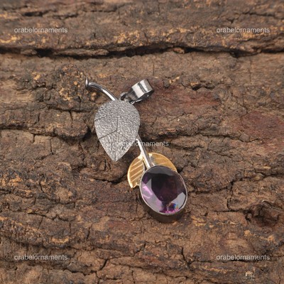 Oval Amethyst Stone Sterling Silver Birthday Trendy Wife Wedding Pendant Jewelry
