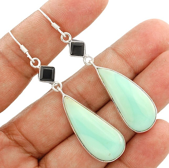 Natural Lemon Chrysoprase 925 Sterling Silver Earrings Jewelry @B19-1