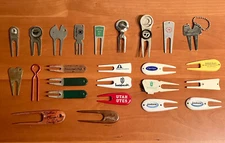 Lot of 25 Metal Wood Plastic Logo Golf Ball Mark Divot Repair Tools