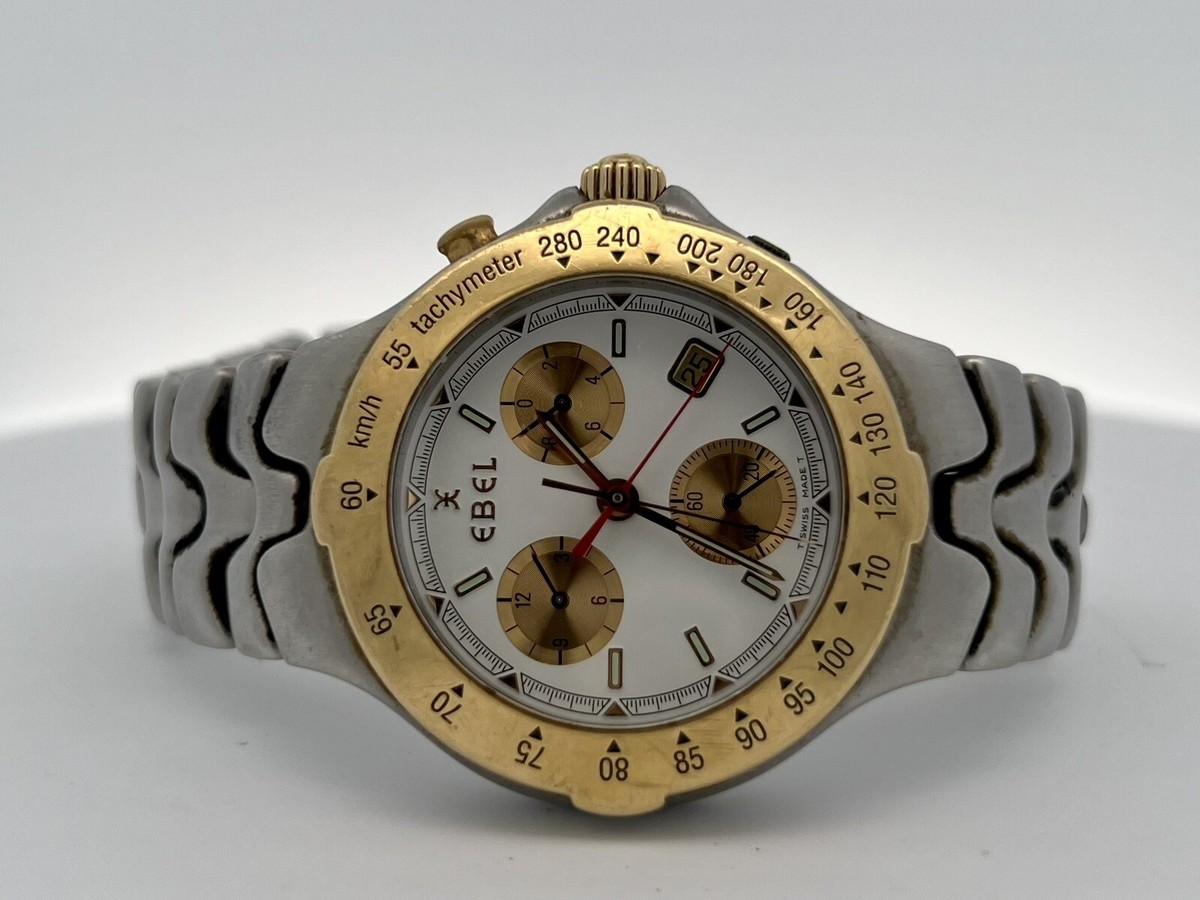 Ebel Sportwave White Dial Chronograph 18k & Steel 40mm