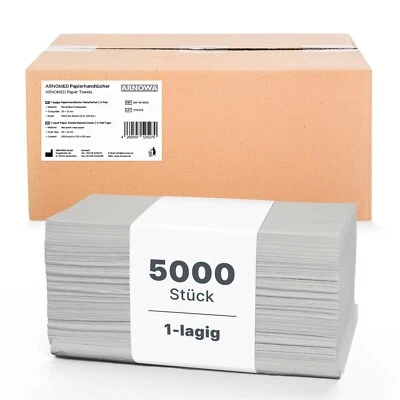 ARNOMED 5000 Papiertücher 1-lagig Falthandtücher 25x23cm Papier Handtücher ZZ-/V-Falz