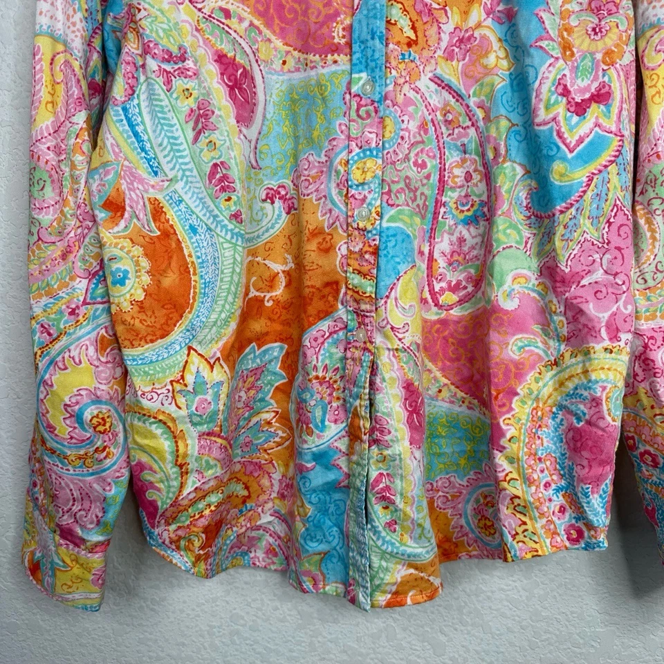 Camisa Chaps Mujer L Colorida Manga Larga Paisley Botón Boho Hippie Psicodélica Foto 4 de 4