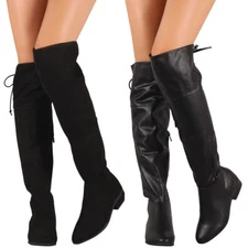 New Womens Vegan Suede Over The Knee High OTK Riding Boot Lace Up Fold-able Cuff