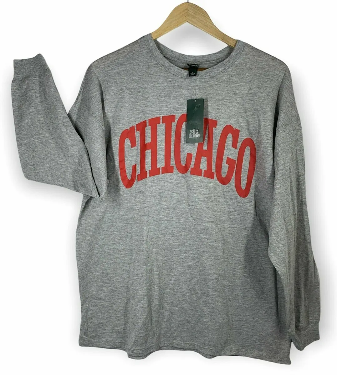 Chicago Unisex Long Sleeve Oversized T Shirt Wild Fable Heather Gray Size XS