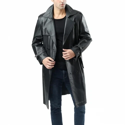 Soft Black Exclusive Winter Overcoat Lambskin Mens Leather Trench Coat Jacket