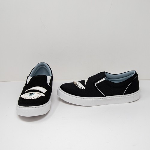NEW Chiara Ferragni Flirting Wink Neoprene Low Top Slip On Sneakers Shoes Black