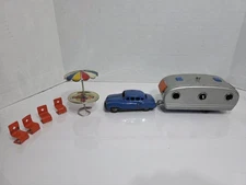 VINTAGE 1950'S SSS TIN  FRICTION CADILLAC SEDAN with HOUSE TRAILER And...