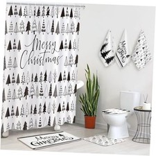 7 Pcs Christmas Bathroom Set Xmas Shower Curtain Decor Shower Curtain Non Tree