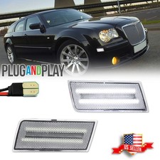 2x Clear Lens White Led Front Side Marker Lights For 2005-2010 Chrysler 300 300c