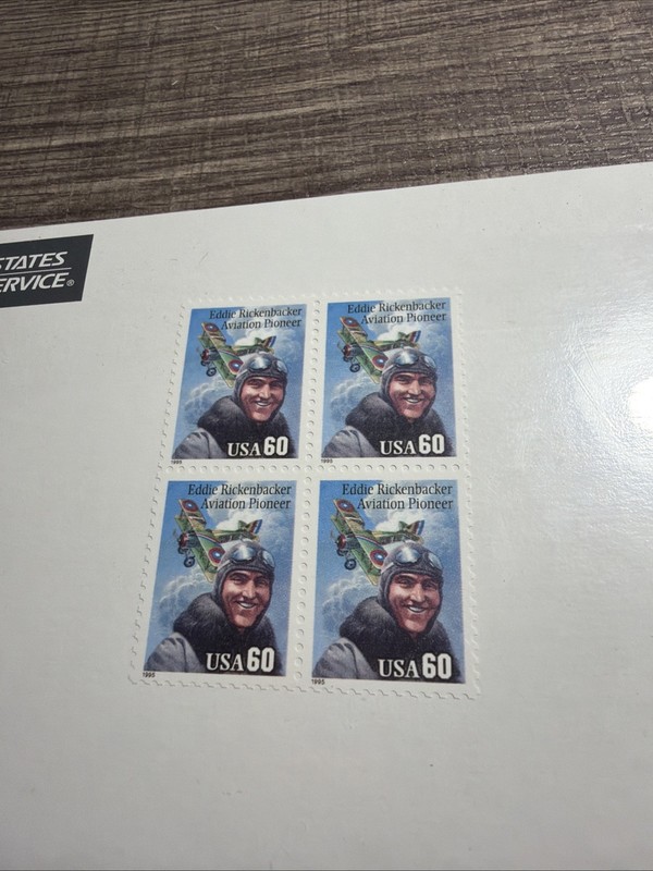 US Eddie Rickenbacker 60c Stamp Plate Block of 4  Scott #2998