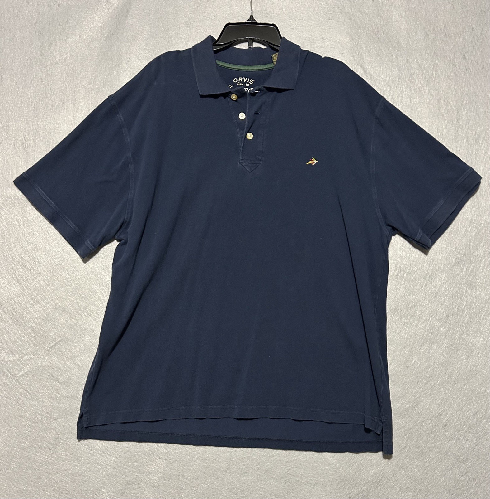 Orvis Signature Polo Short Sleeve Men's XL Navy Blue Pique Heavy Cotton