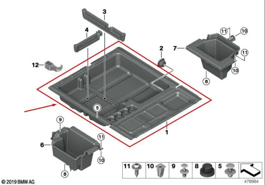 Compartimento de almacenamiento de piso de equipaje trasero BMW X3 xDrive28i 2011-2017 51479175118 Foto 2 de 4