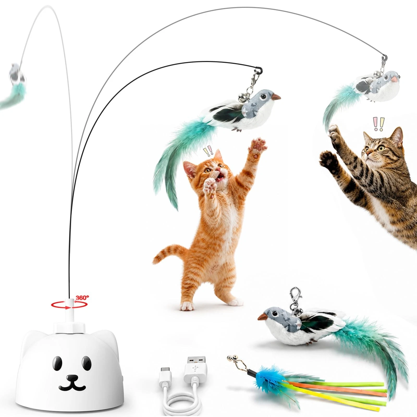 Interactive Cat Toys for Indoor Cats - Automatic Flying Bird Feather White