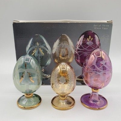 Royal Limited Art Glass Eggs Set of 3 Handcrafted Egypt New in Box 4.5'' Rare HTF