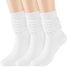 3 Pairs Scrunchy Socks for Women,White Slouch Socks Women Knee High Scrunch S...