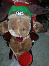 Vintage Dan Dee Rocking Reindeer w/hat Moose Plays Grandma Got Run Over - Works