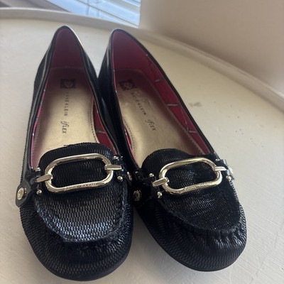 Anne Klein iFlex Loafers Women s Black Patent Chain Accent Comfort Shoes NEW
