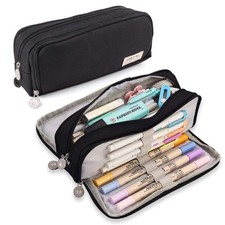 iSuperb Large Pencil Case 3 Compartments 21*5*9cm (8.2*1.9*3.5inch), Black