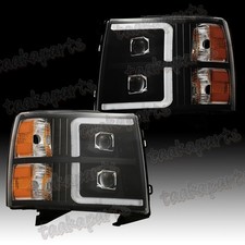 Led Lens Drl Headlights Black Fit For 2007-2013 Chevy Silverado 1500 2500