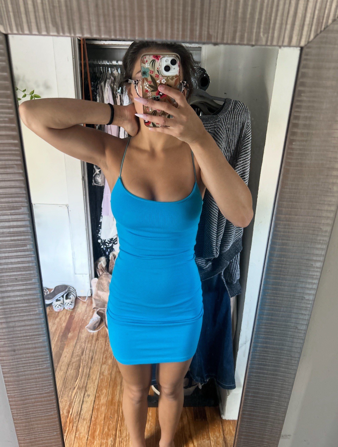 Zara Blue Womens Sz Sm Slip Tank Mini Dress Sleeveless Square Neck Cami Camisole