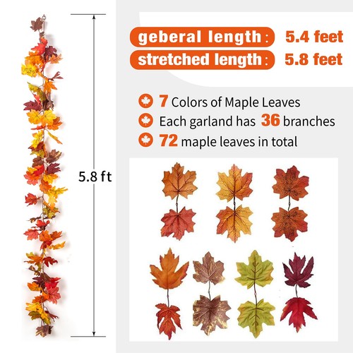 Paquete de 2 guirnaldas de arce de otoño con cadena de 40 luces LED - 5,8 pies/pieza artificial Fa... - Imagen 2 de 9