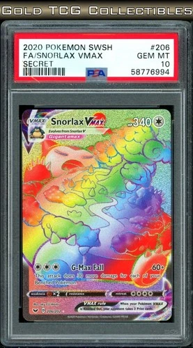 PSA 10 ⭐️ Pokemon Snorlax VMAX 206 Sword & Shield Rainbow Full Art Graded Card