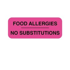 NEVS D-6308 Food Allergies No Substititions Label 7/8 x 1-5/8"