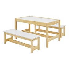 MUSEHOMEINC Wooden 3 In 1 Kids Activity Play Table and Bench Chair Set Open Box 