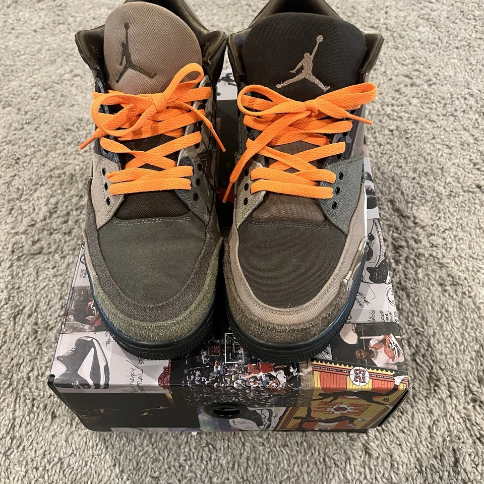 Air Jordan 3 Retro Patchwork 2021 Green Brown Olive Orange DO1830-200 11 Mens - Image 3 of 4