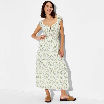 Women Cap Sleeve Smocked Midi Dress - Wild Fable  White Floral S