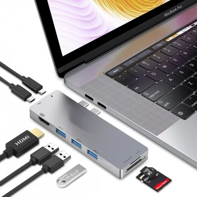USB C Hub 8 in 1 für MacBook Pro -Air Dual Typ C Adapter Thunderbolt 4K USB 3.0 - Bild 1 von 4