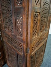 Vintage Solid Heavy Chunky Wooden Decorative Carved 3 Panel Screen Room Divider