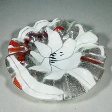 Vintage Sydenstricker Fused Glass Ruffled Dish Deep Plate Trinket Holder Flower