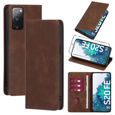 Hülle Leder für Samsung Galaxy S20 FE 5G Handyhülle mit 1 Schutzfolie, Standf...