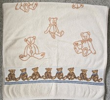 Vintage 90s Teddy Bear Reversible Bath Towel Heavy Jacquard Plush Cotton