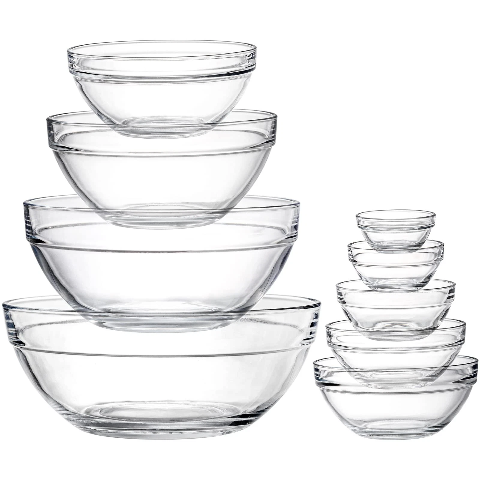 Set of 9 Glass Mixing Bowls - Glass Nesting Bowls Prep Bowl Clear Salad Bowls...