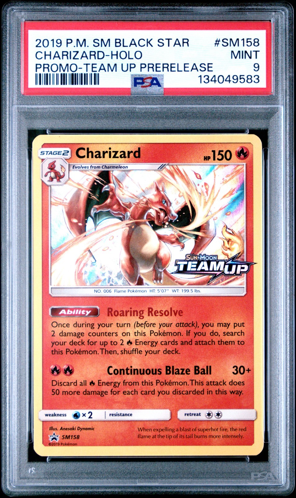 2019 POKEMON CHARIZARD-HOLO PROMO-TEAM UP PRERELEASE SM BLACK STAR #SM158 PSA 9 view 1