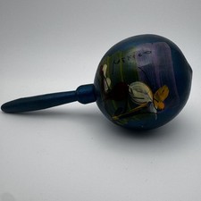 Vintage Rattle Shaker Percussion Musical Instrument Hand-Painted Blue