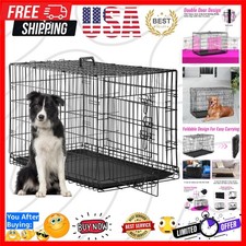 Dog Crate for Large Dogs 48 Inch Folding Metal WirePet Cage Double Door W/Div...