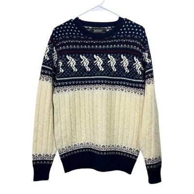 Vintage 80s Jantzen Size Medium Ski Lodge Fair Isle Cable Knit Sweater Nordic