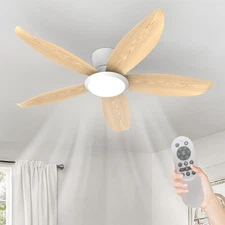 42" Low Profile Ceiling Fan with LED Light White Flush Mount Remote APP Control